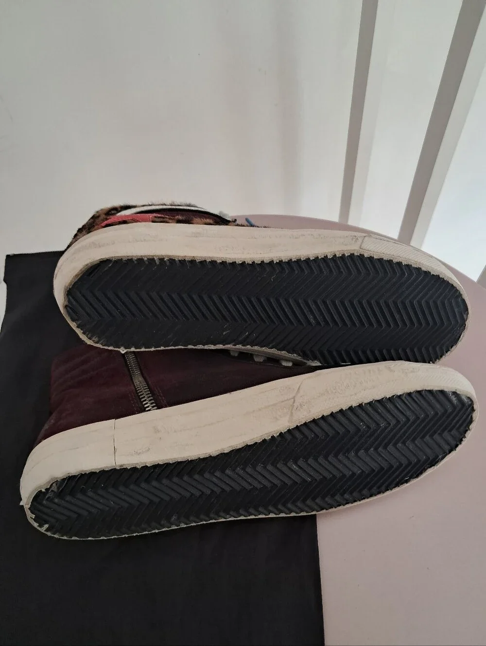Golden Goose Sneakers Women's 38 8 Slide High Top Burgundy Leopard Calf Hair